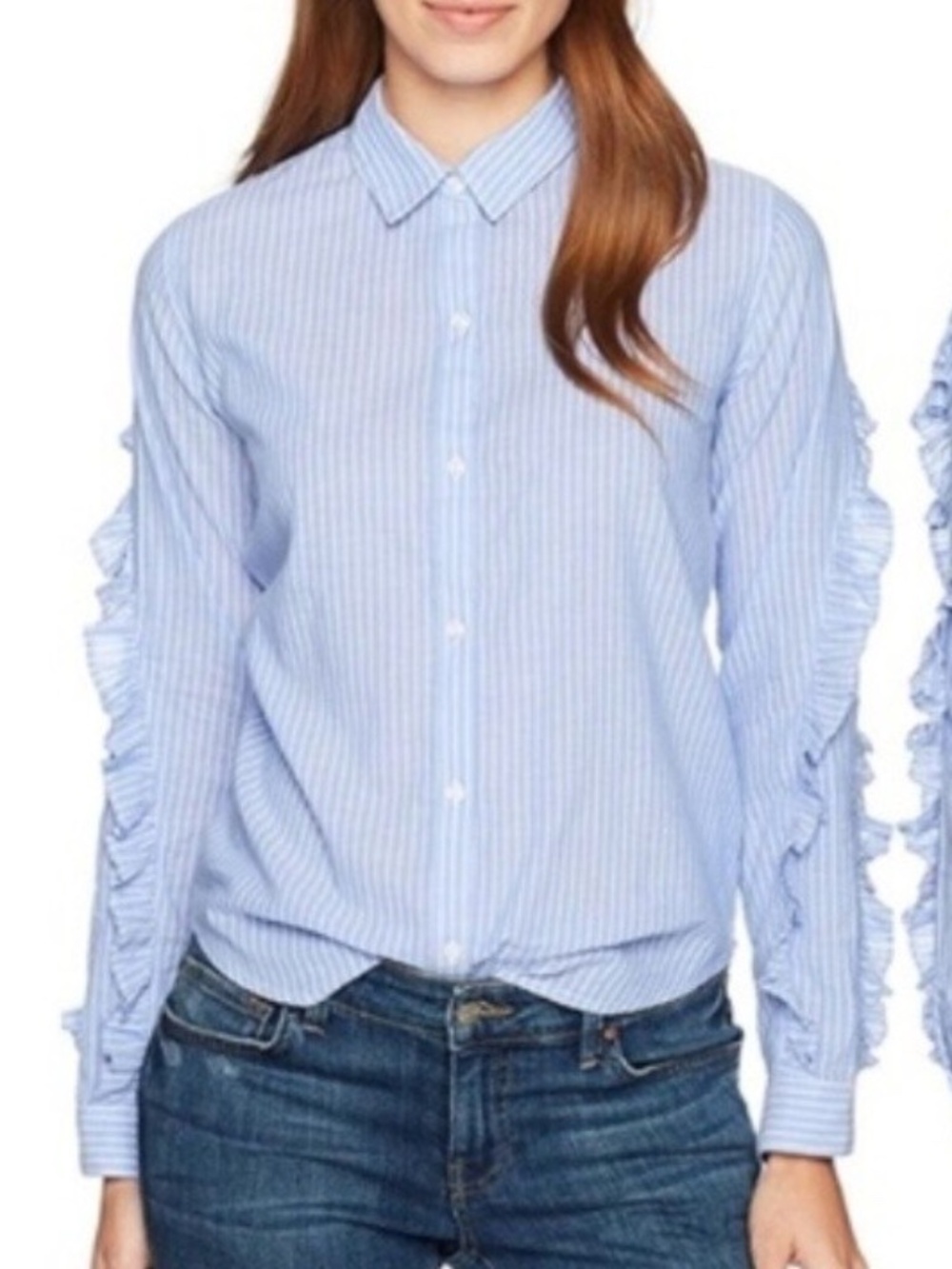 Rails Blue Lizzi Button Down Stripe Ruffle Shirt - size M
